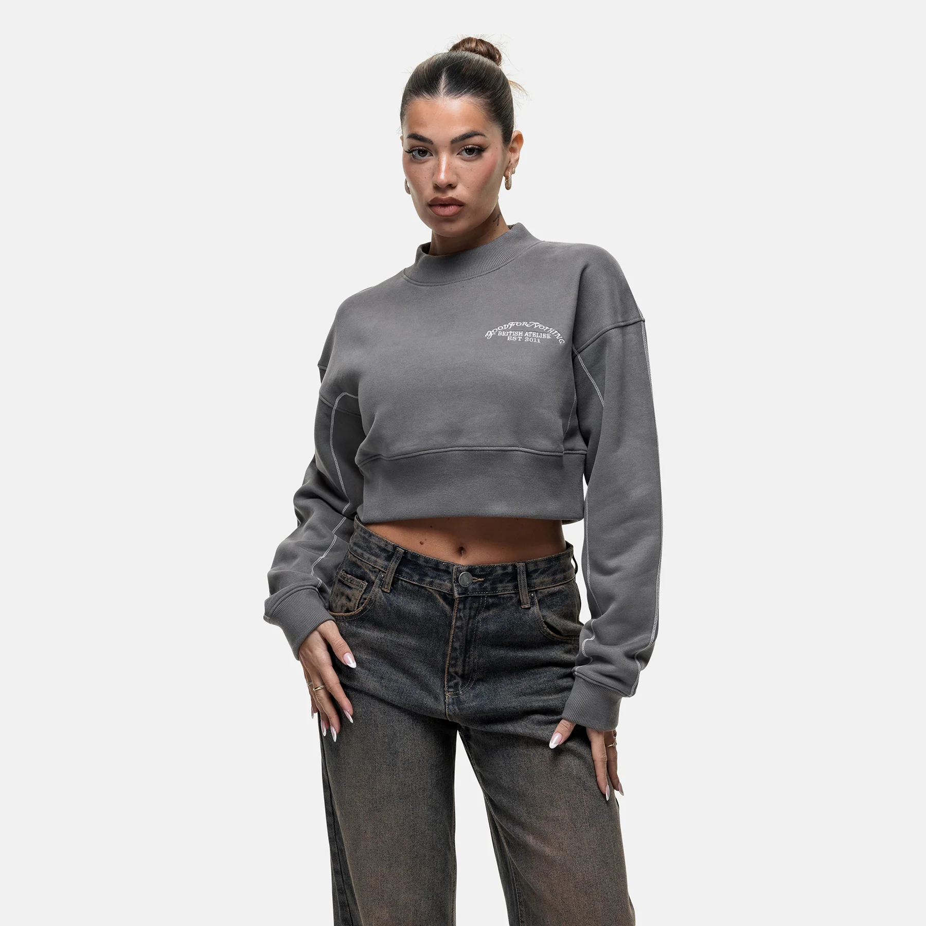 Overlock Washed Gunmetal Hoodie - Image 5