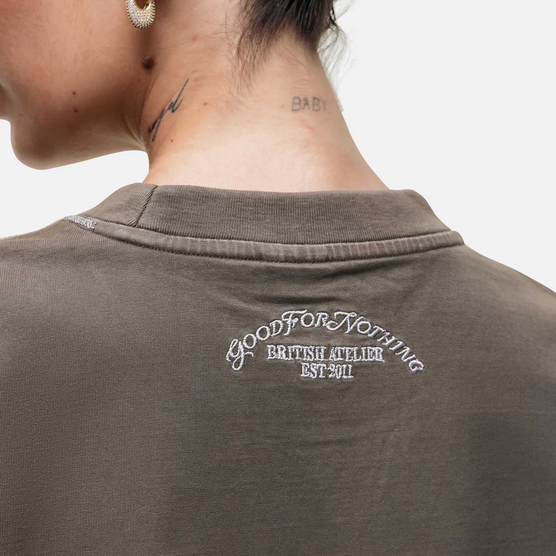 Overlock Washed Taupe T-shirt - Image 4