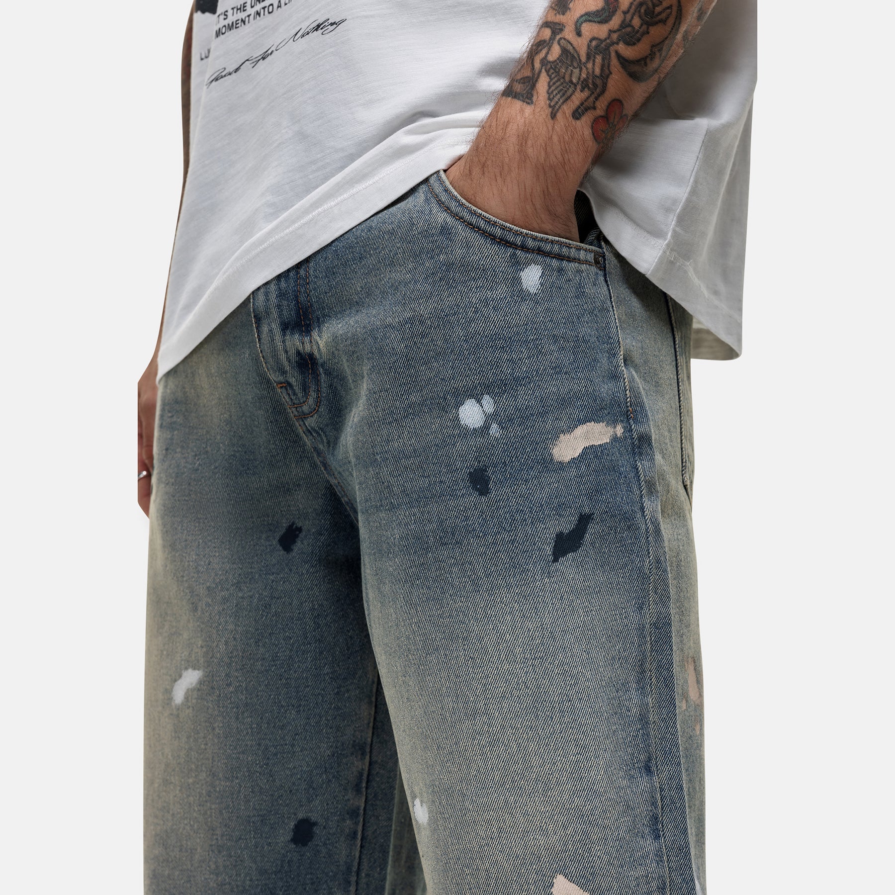 Heavy Paint Blue Denim Shorts - Image 3