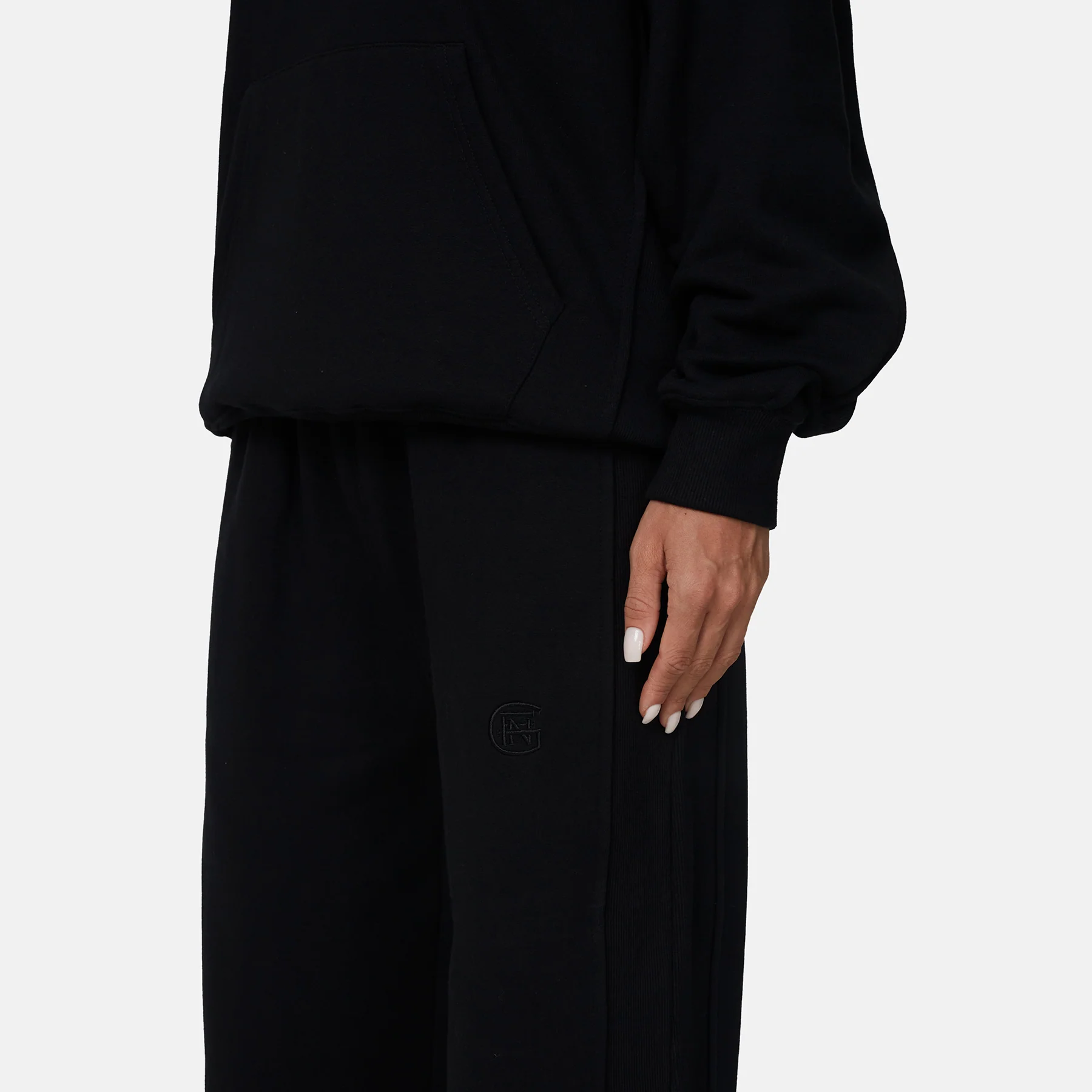 Monogram Black Split Hem Jogger - Image 4