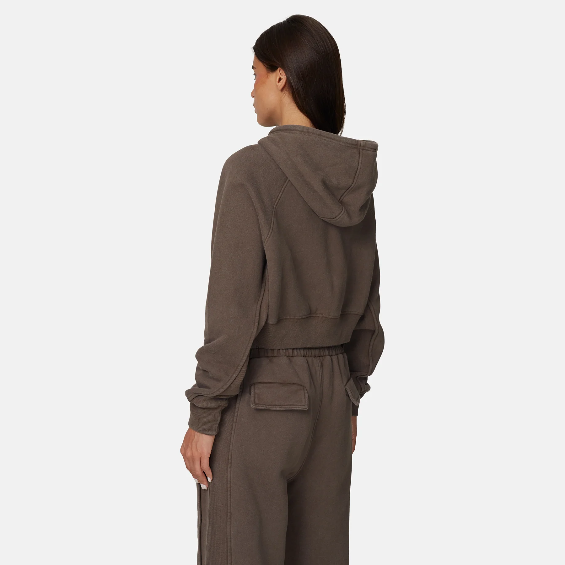 Monogram Brown Crop Zip Hoodie - Image 4