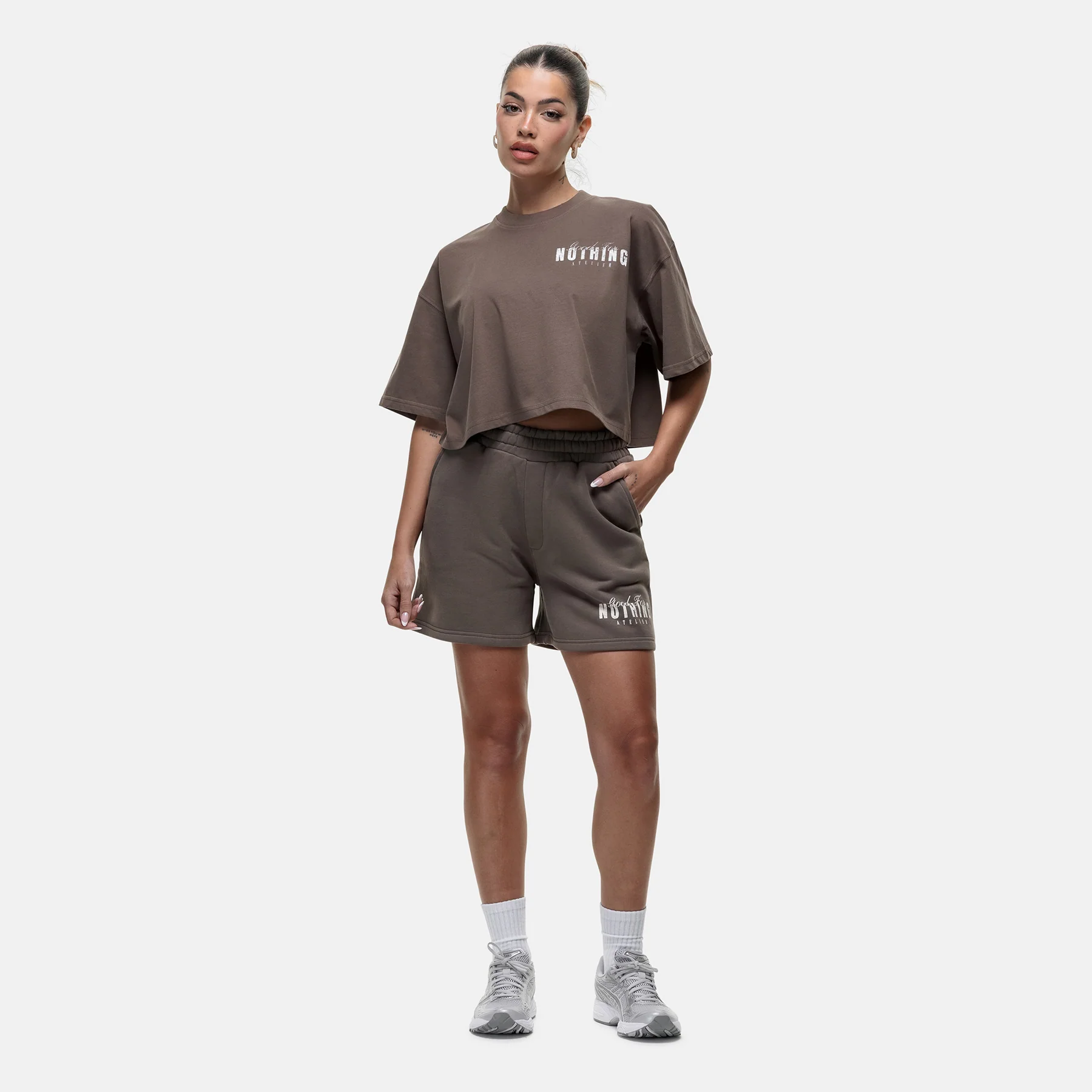 Washed Butterfly Taupe Shorts - Image 4