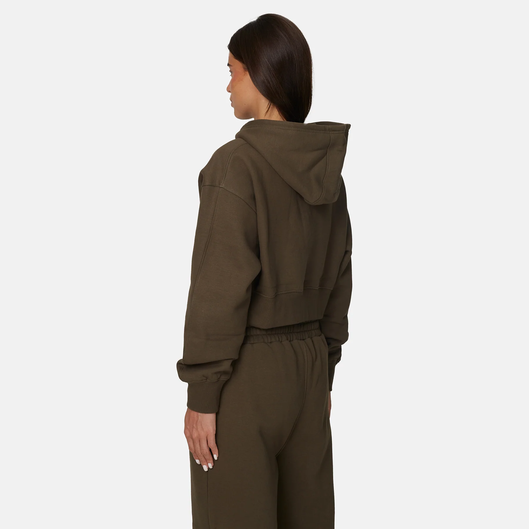 Vintage Brown Crop Zip Hoodie - Image 3