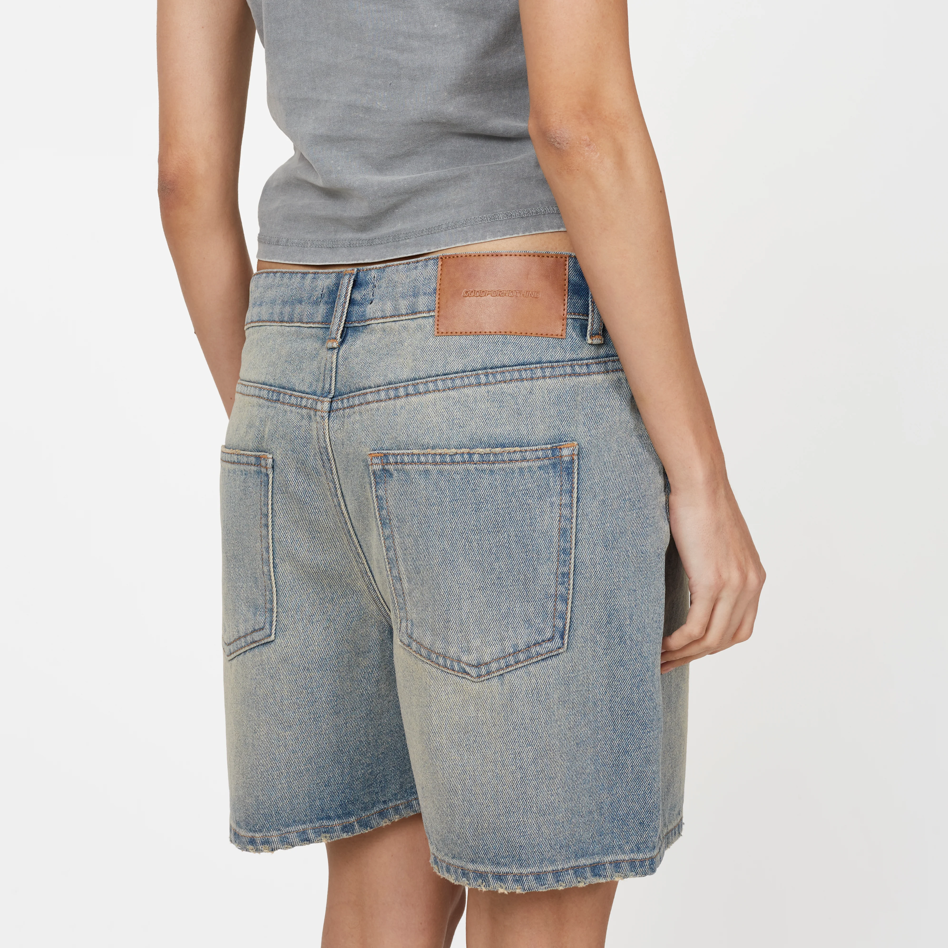 Heavy Washed Light Blue Denim Shorts - Image 5