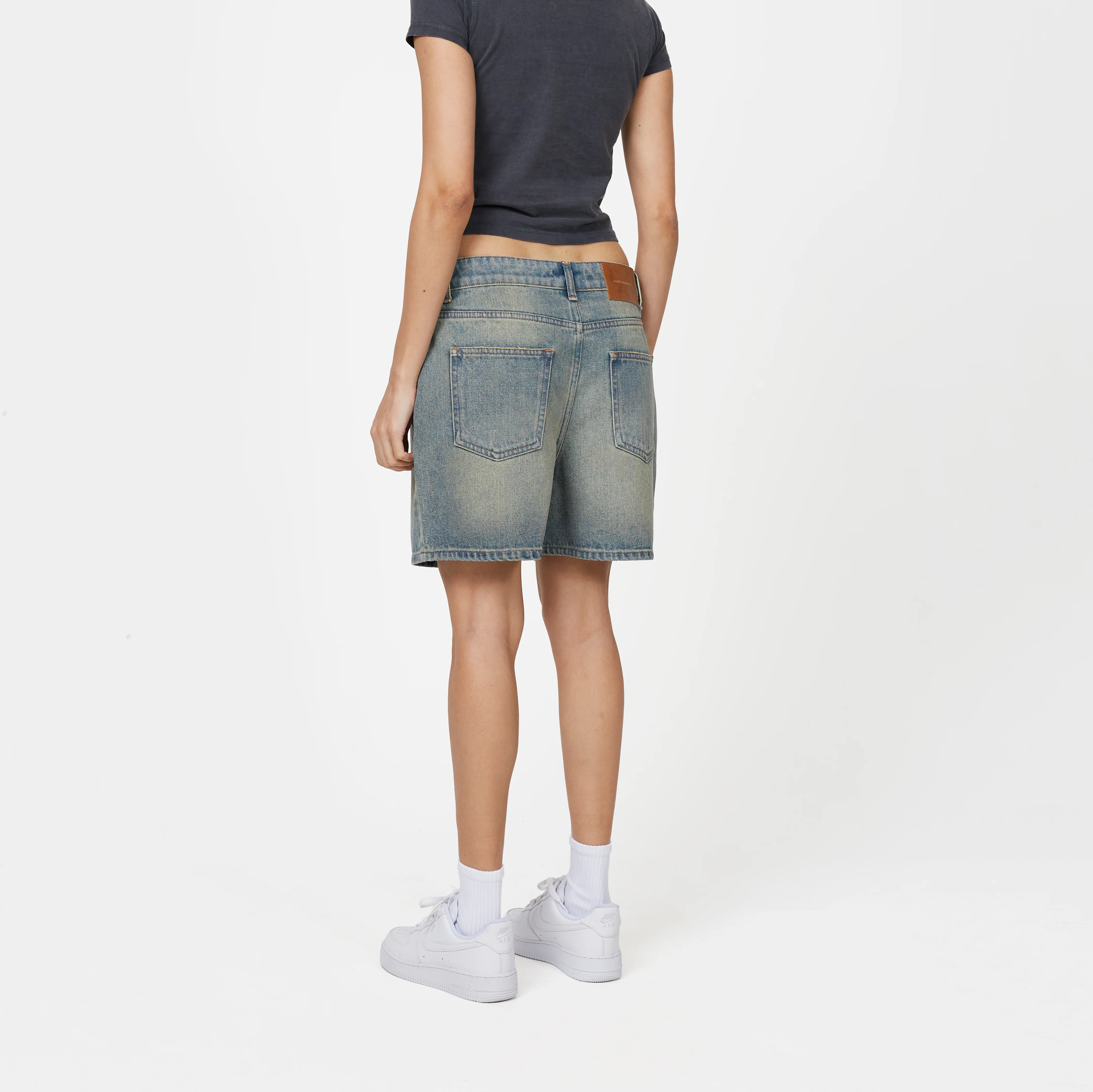 Heavy Washed Faded Blue Denim Shorts - Image 3
