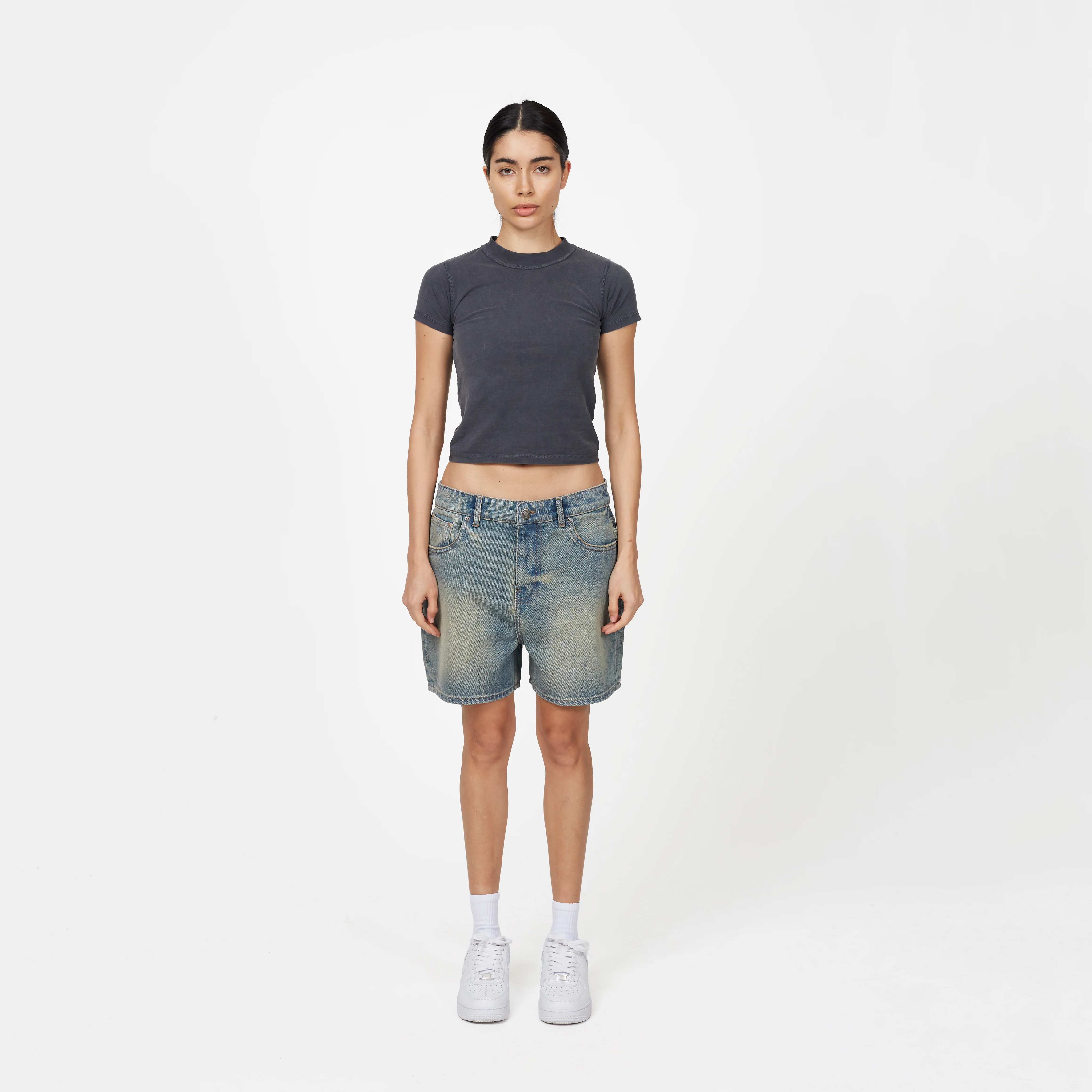 Heavy Washed Faded Blue Denim Shorts - Image 4