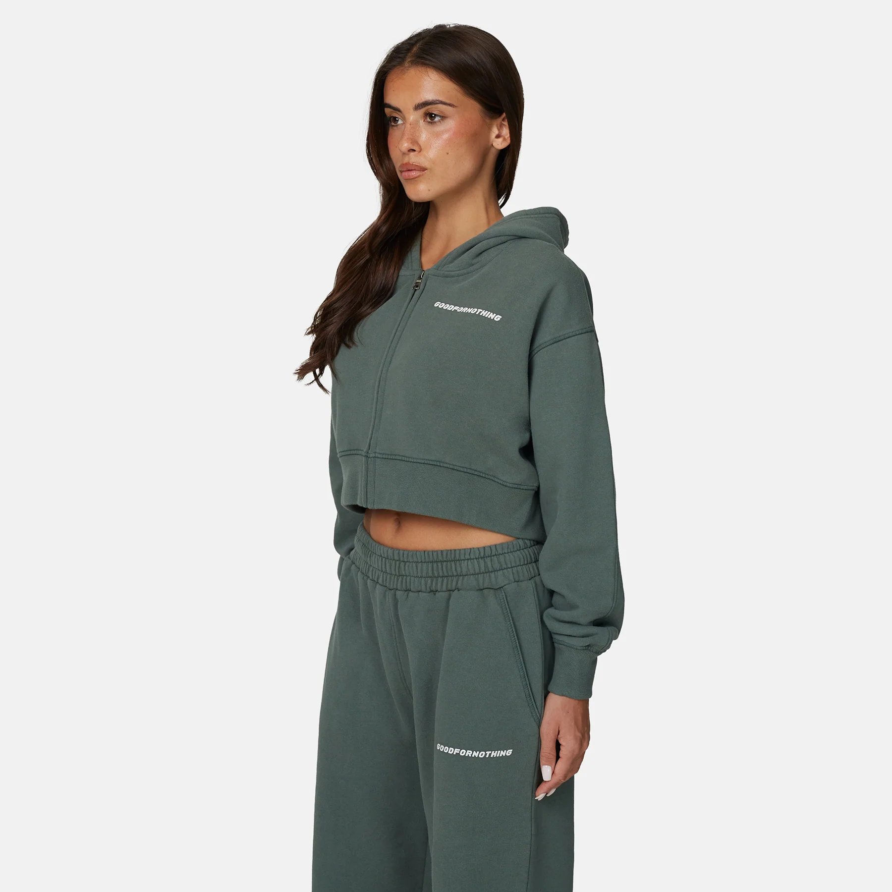 Vintage Washed Green Zip Hoodie - Image 2